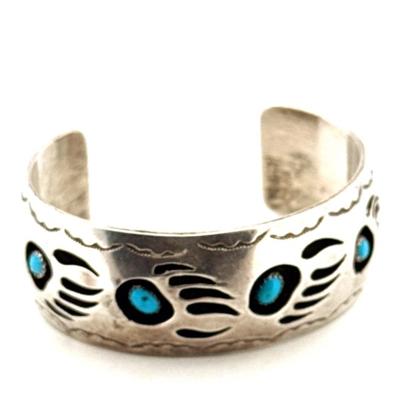 NAT AMER NAVAJO INDIAN PEARLENE SPENCER STERLING SILVER TURQUOISE CUFF BRACELET - Picture 4 of 14